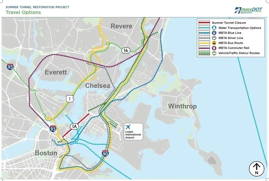 Desde el miércoles 5 de julio hasta el jueves 31 de agosto de 2023, el túnel Sumner estará cerrado por reparaciones. Foto: ma